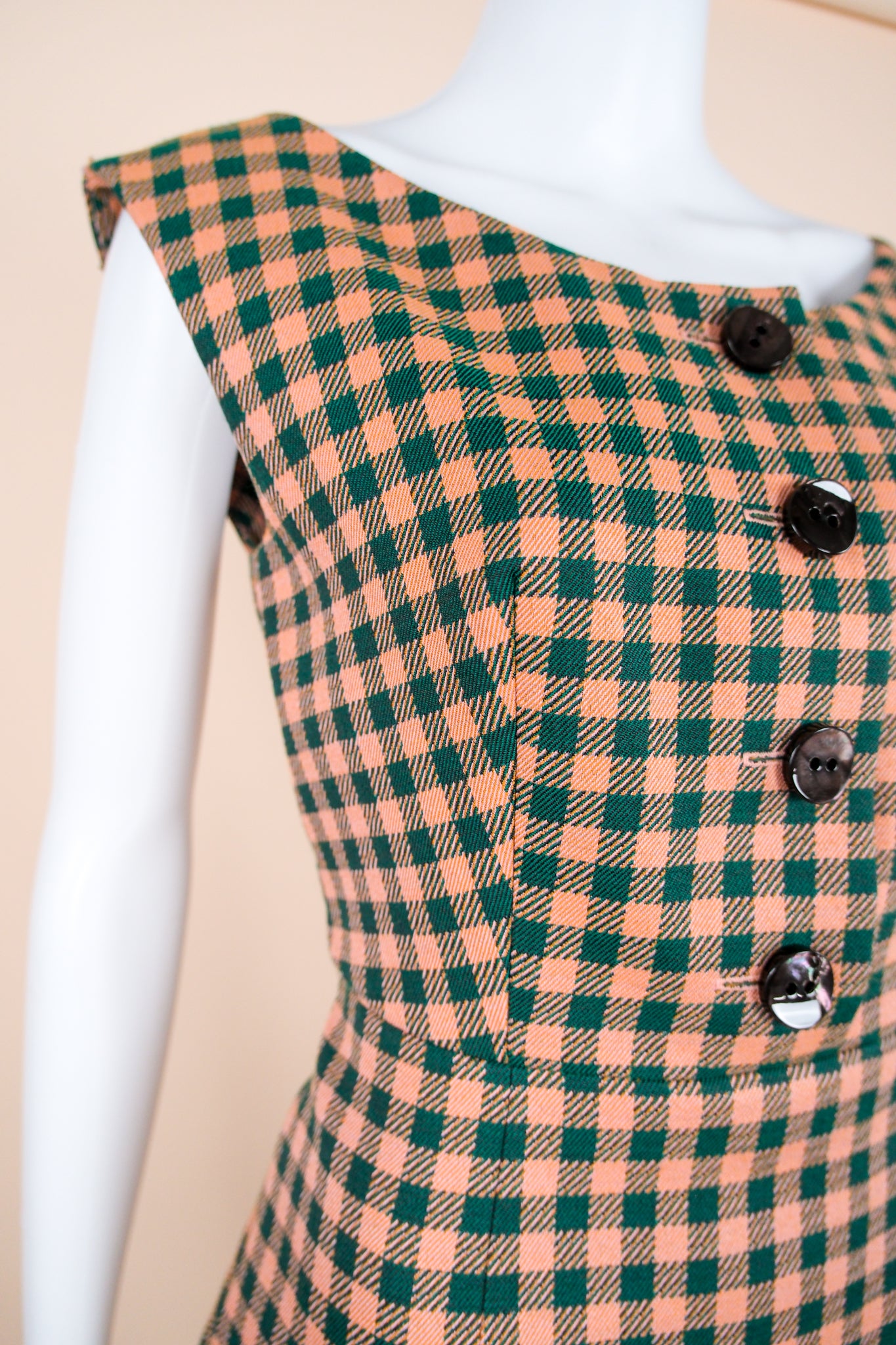Prada F/W 2013 Orange and Green Check Print Midi Dress