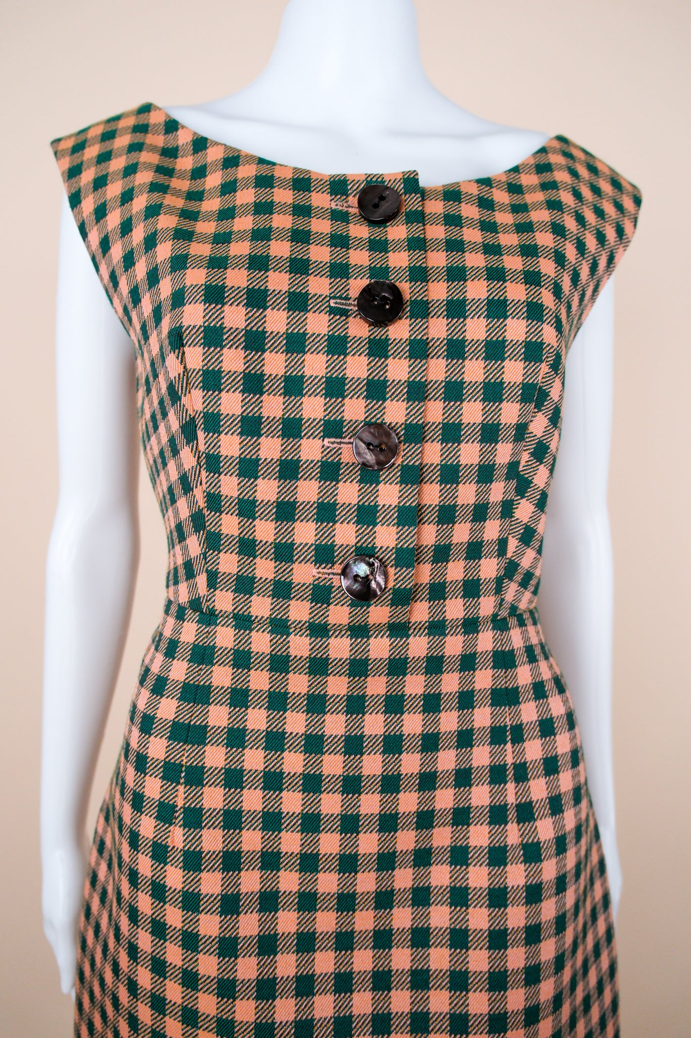 Prada F/W 2013 Orange and Green Check Print Midi Dress