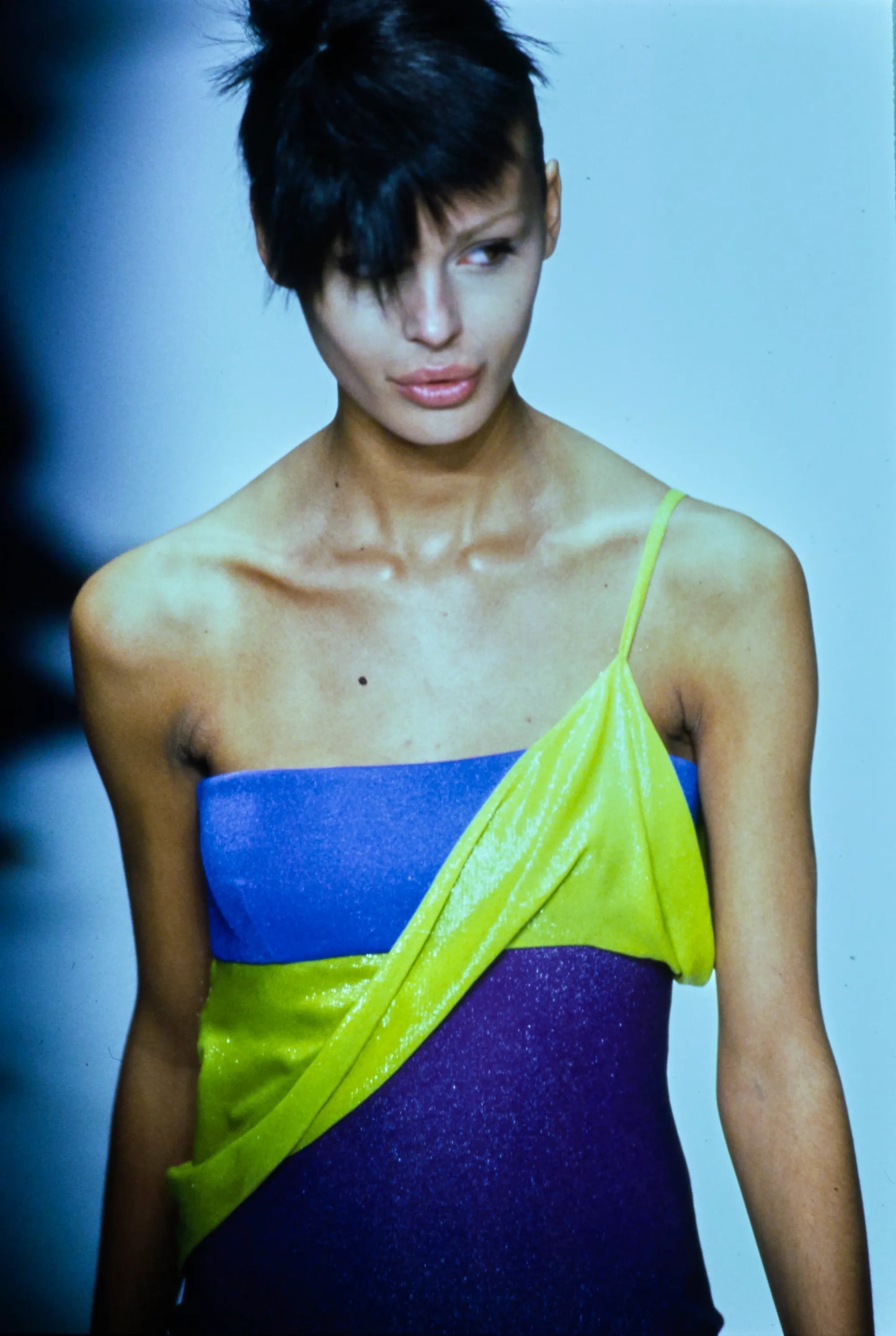 Gianni Versace Couture F/W 1997 Runway Lurex Color Block Dress