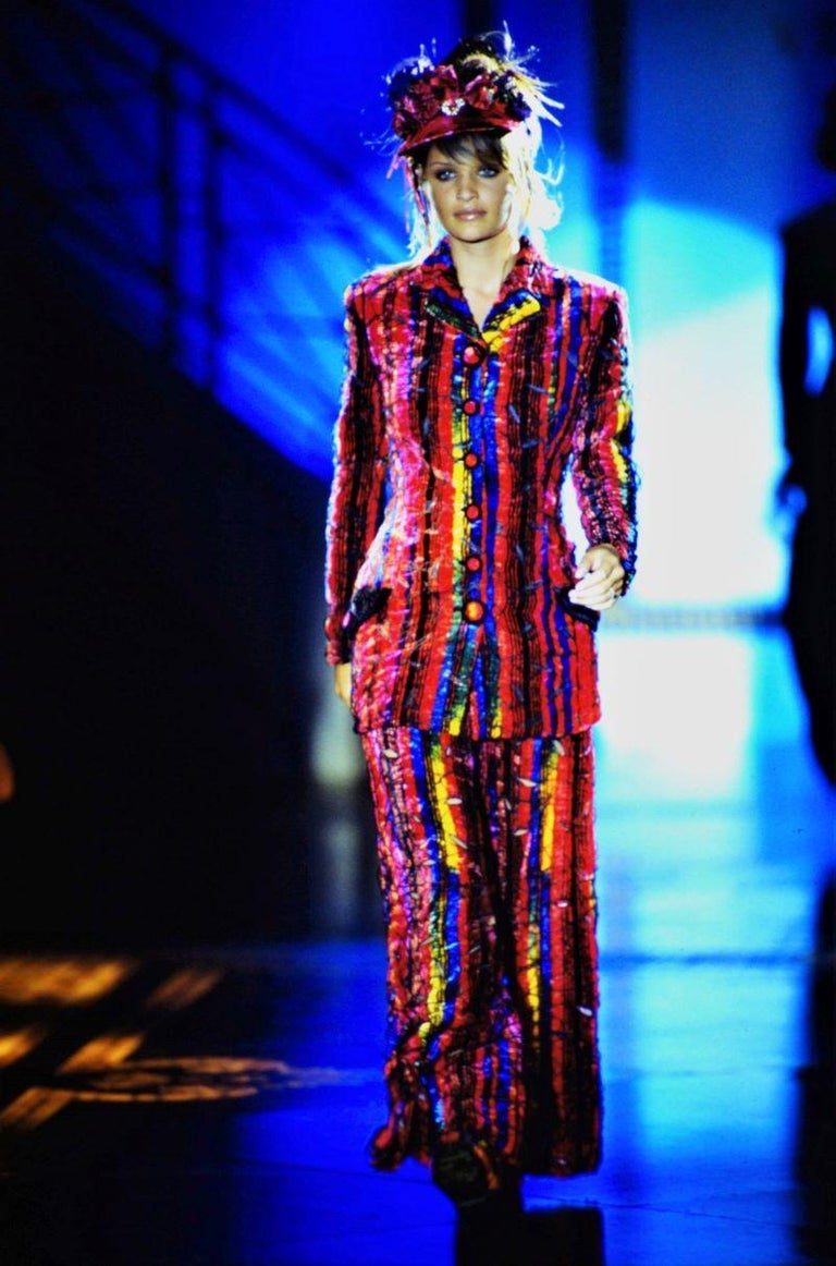 Atelier Versace F/W 1991 Runway Haute Couture Velvet Pants with Multicolor Cutout Embroidery