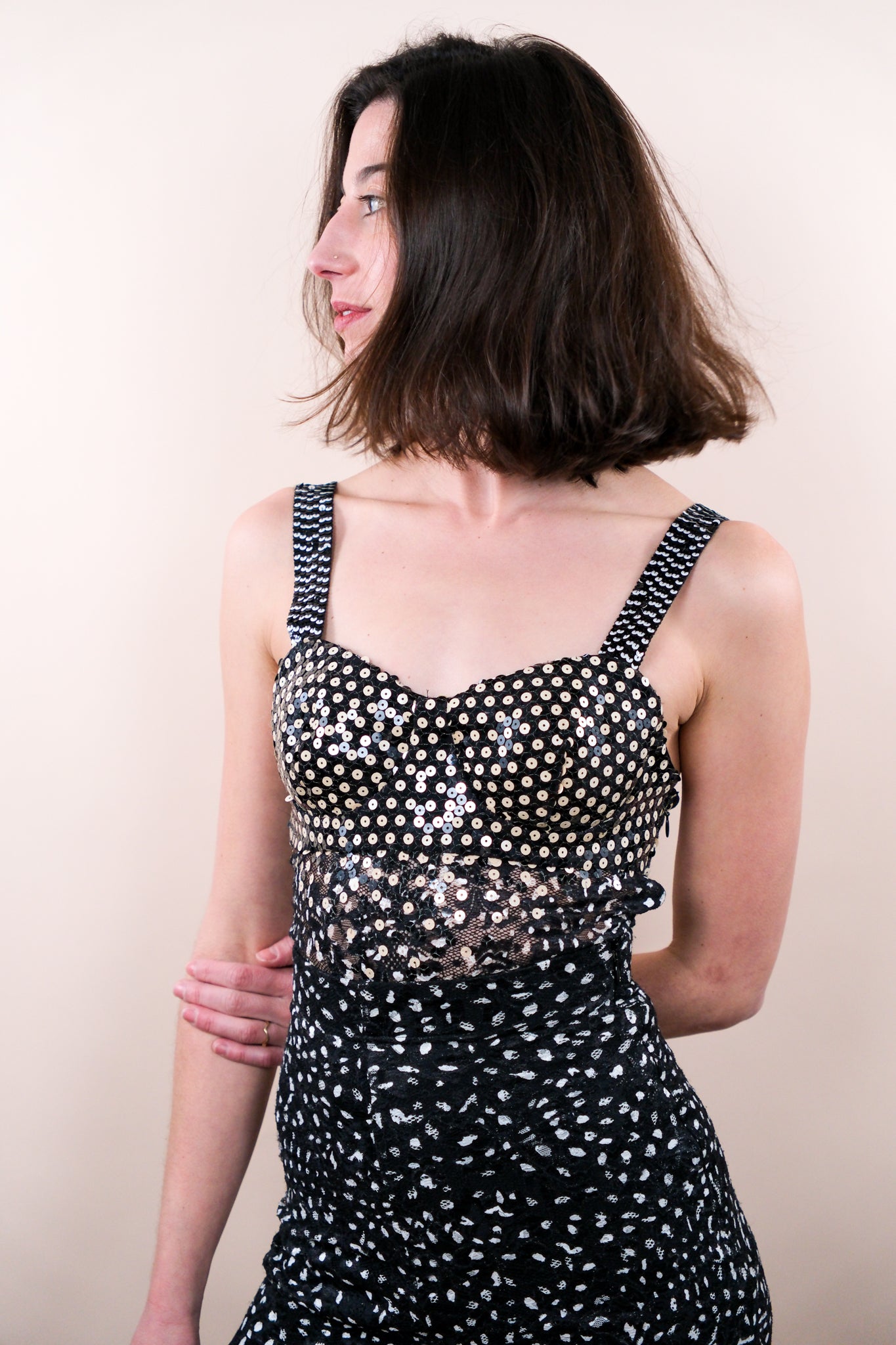 Christian Dior S/S 1995 Black & White Runway Sequin Set by Gianfranco Ferré