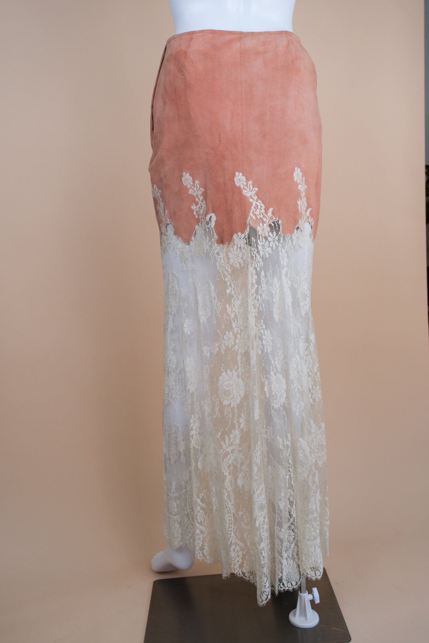 Valentino c. 1997 Suede and Lace Skirt