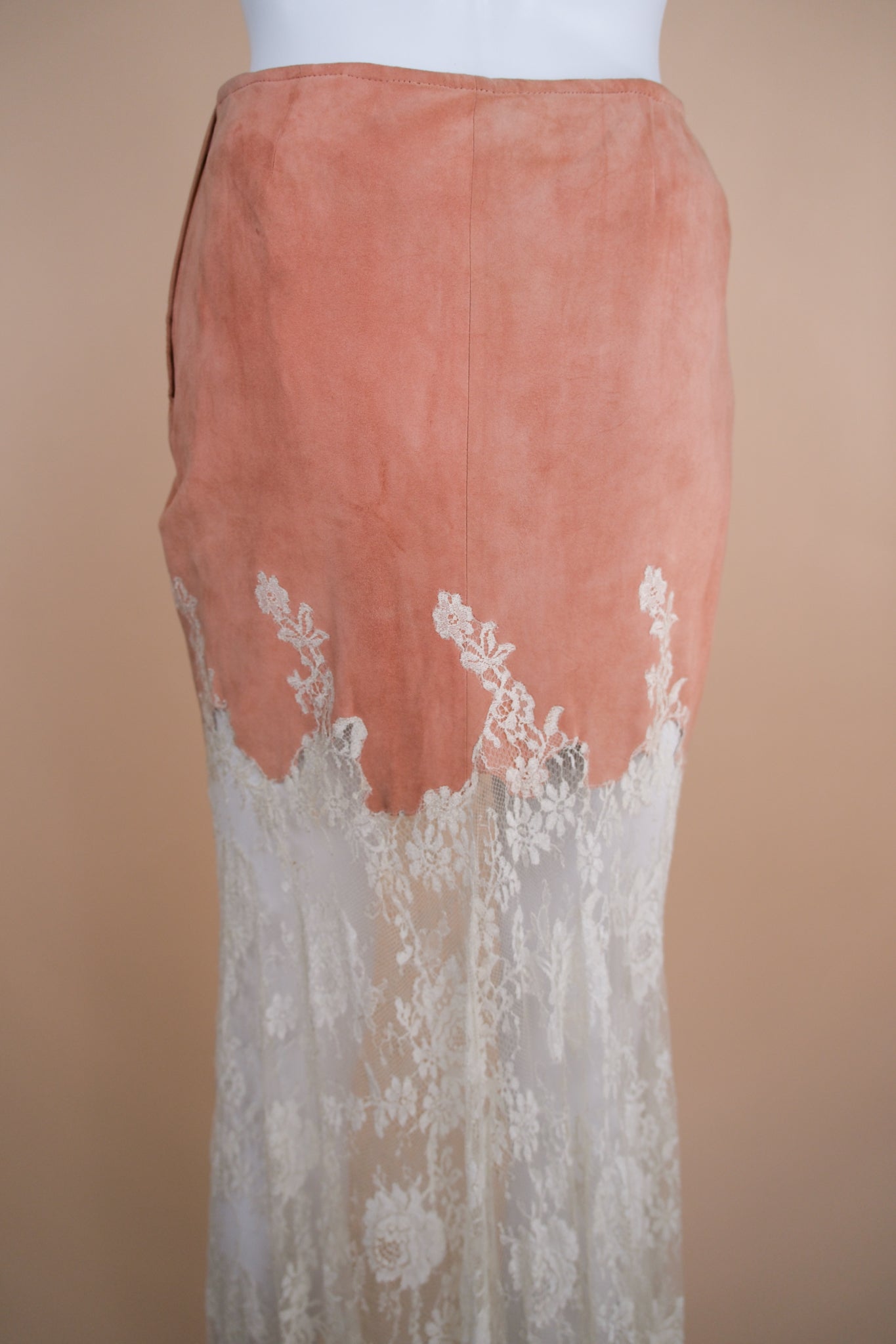 Valentino c. 1997 Suede and Lace Skirt