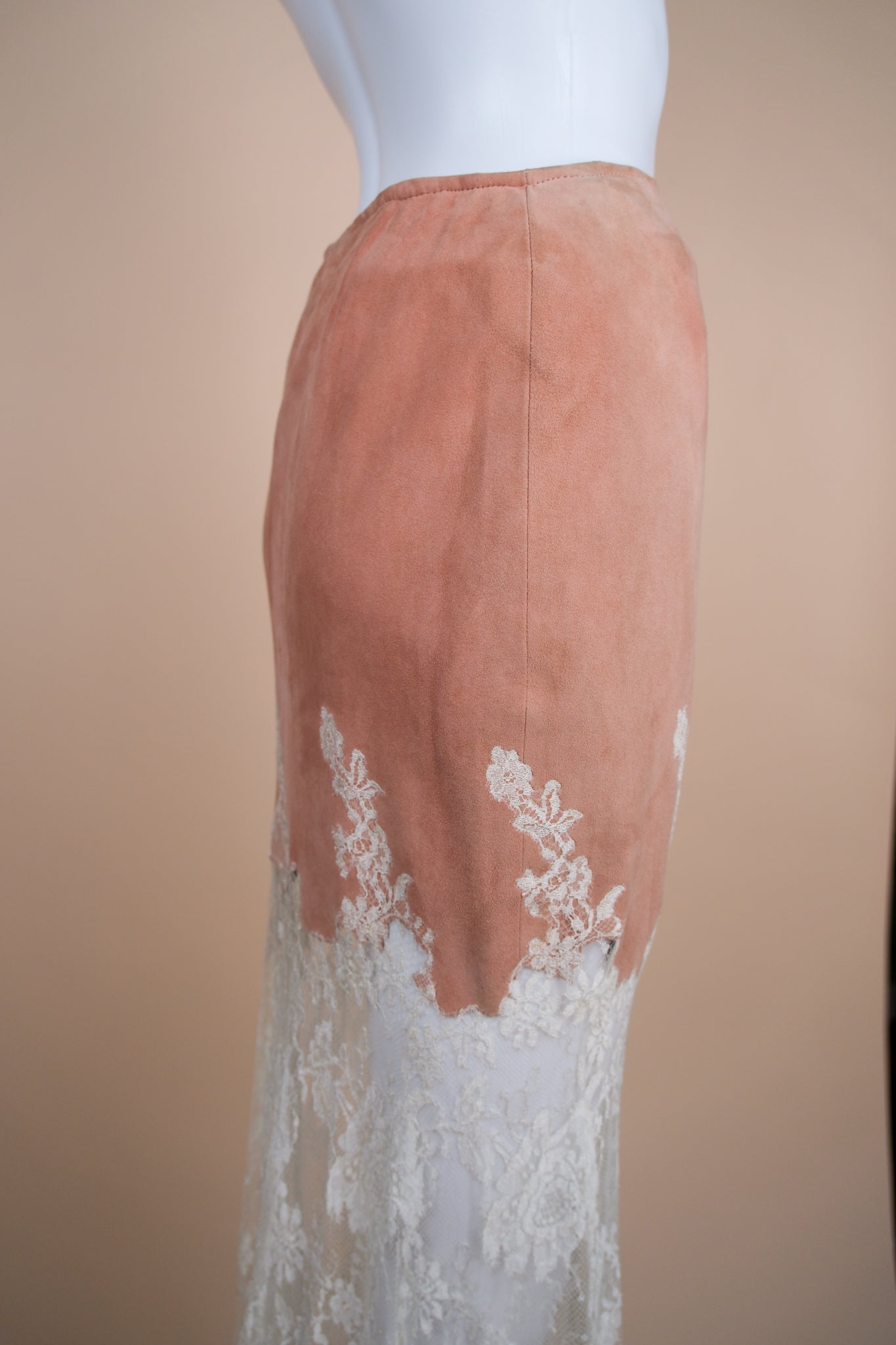 Valentino c. 1997 Suede and Lace Skirt