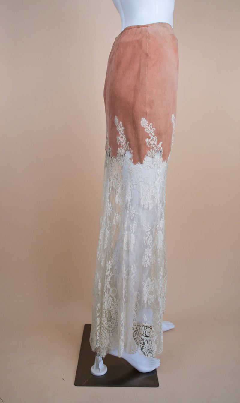 Valentino c. 1997 Suede and Lace Skirt