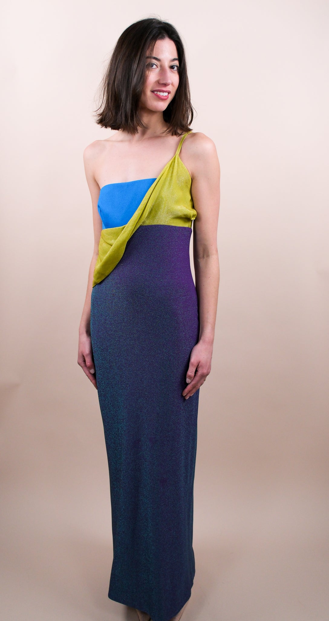Gianni Versace Couture F/W 1997 Runway Lurex Color Block Dress