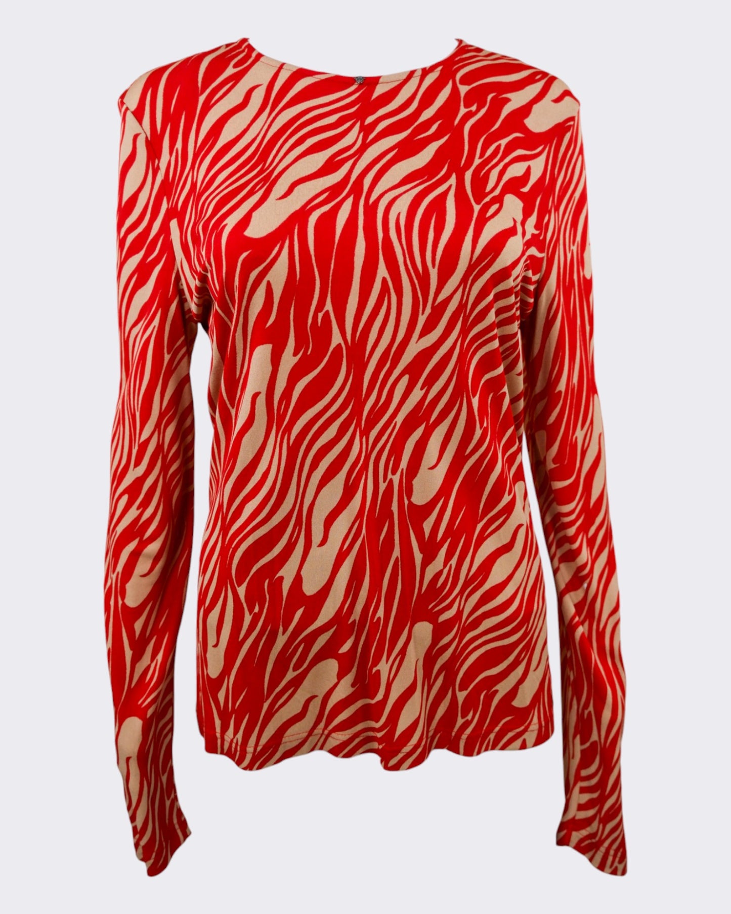 Gianni Versace Couture F/W 1998 Red & Beige Animal Print Long Sleeve Top