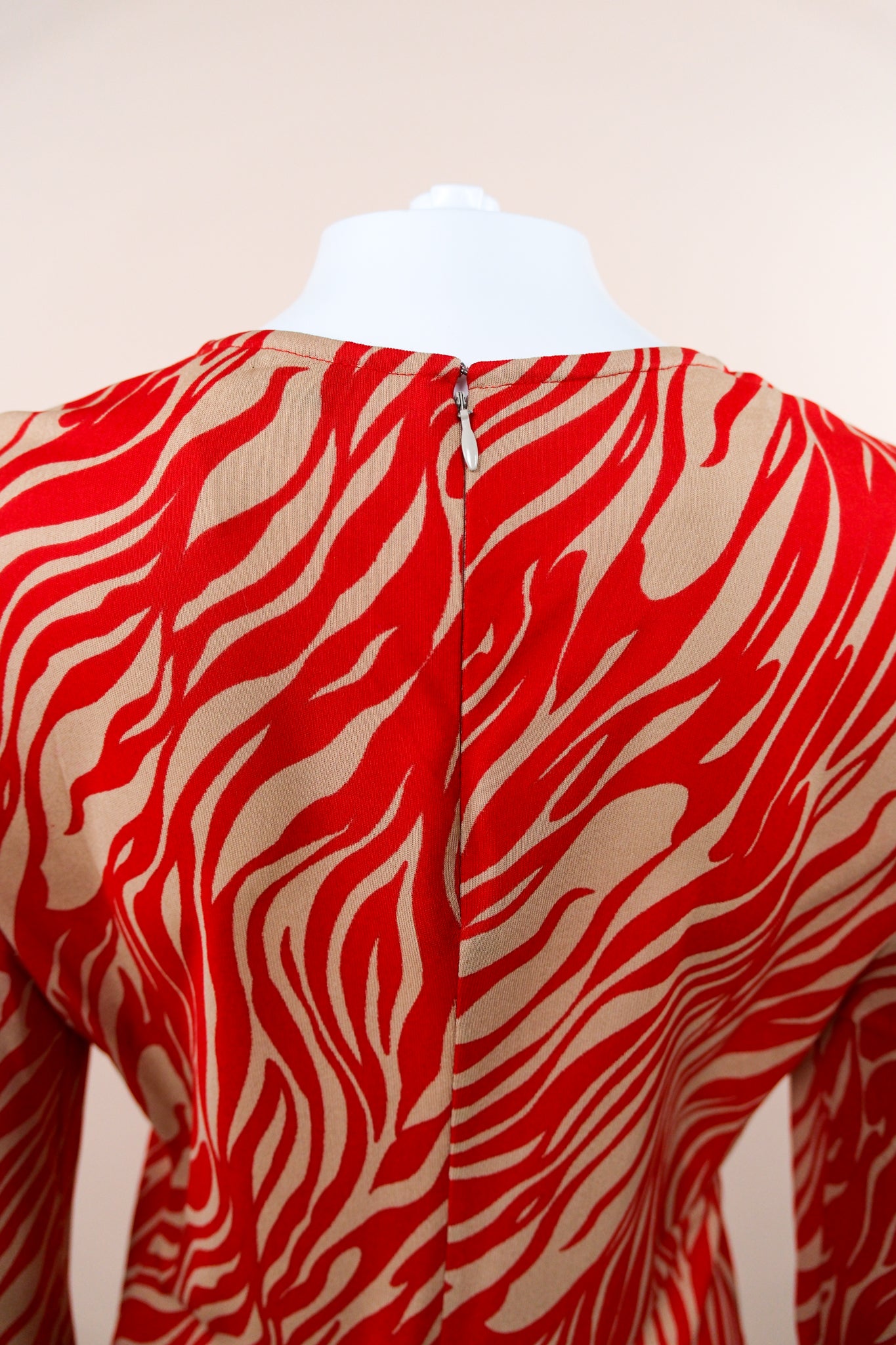 Gianni Versace Couture F/W 1998 Red & Beige Animal Print Long Sleeve Top