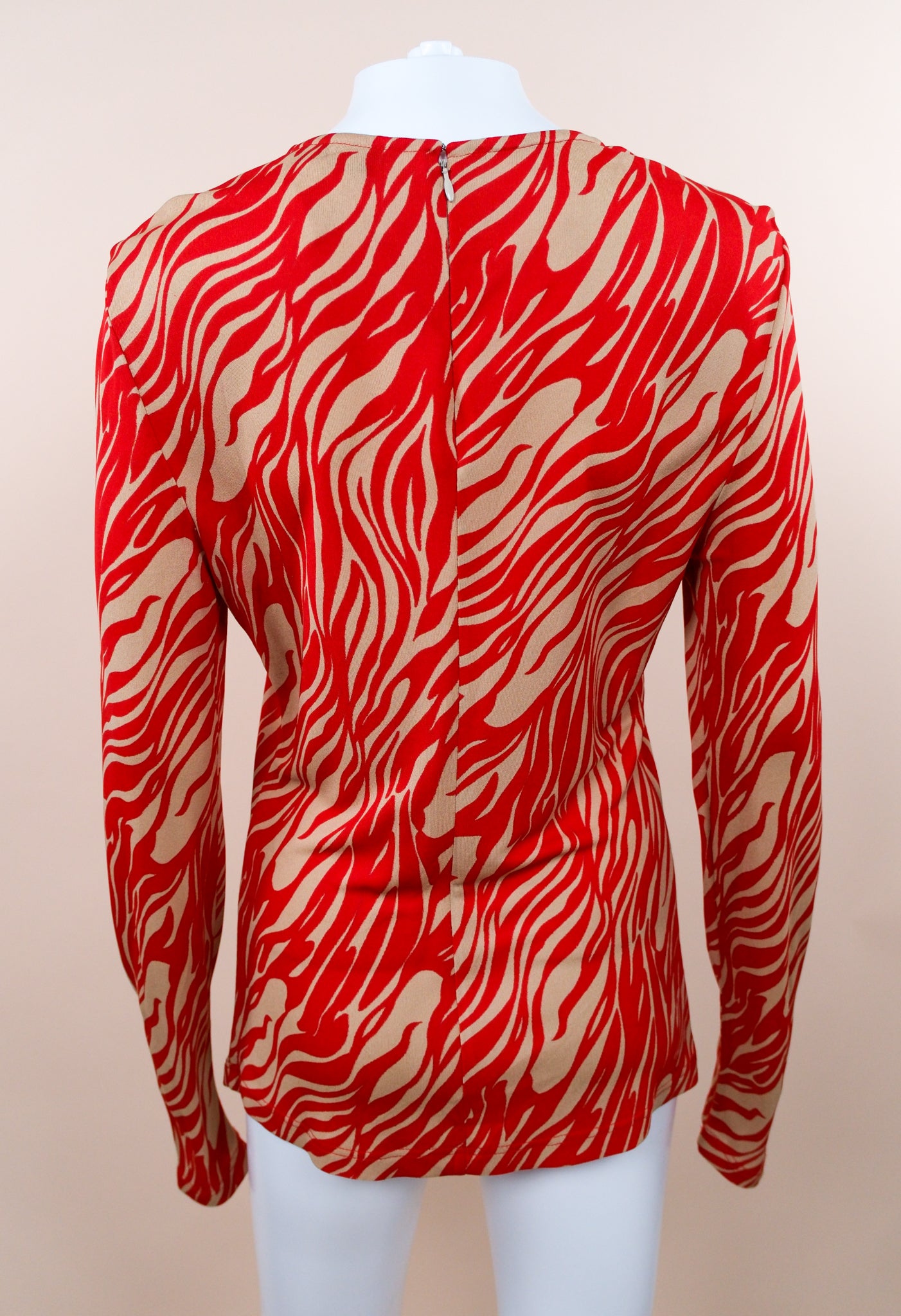 Gianni Versace Couture F/W 1998 Red & Beige Animal Print Long Sleeve Top