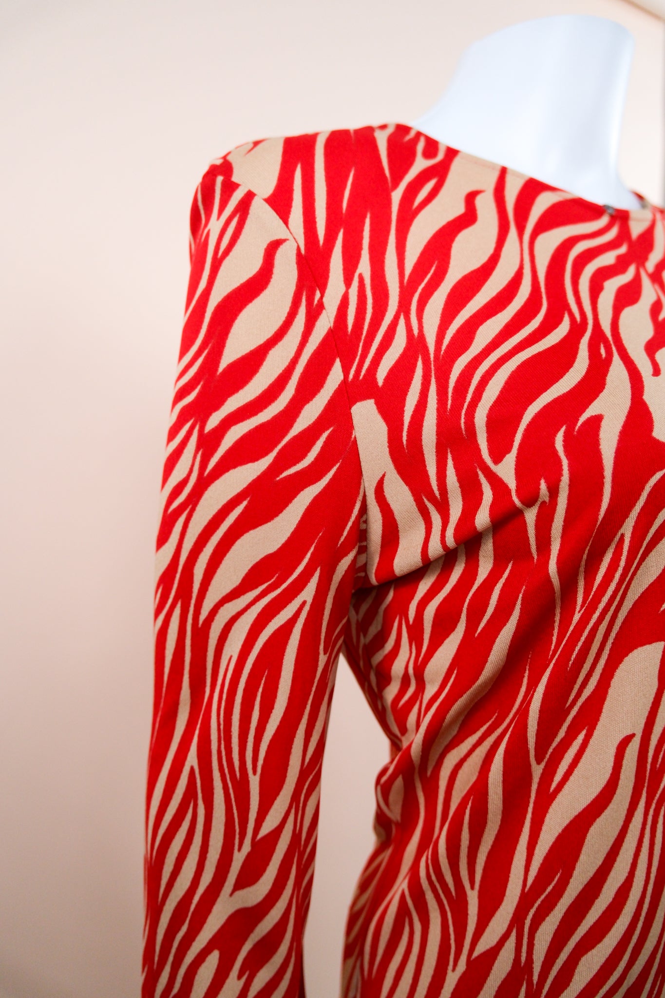 Gianni Versace Couture F/W 1998 Red & Beige Animal Print Long Sleeve Top
