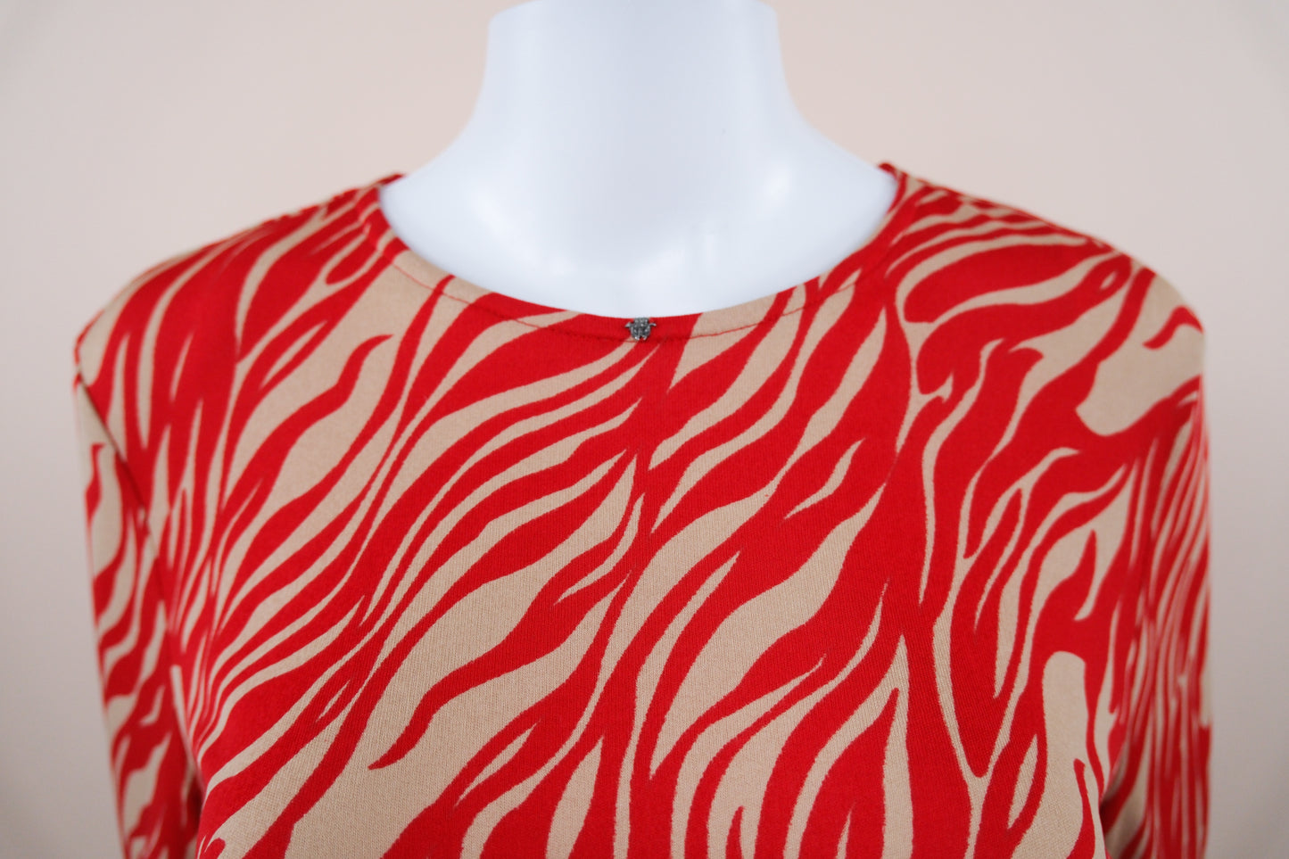 Gianni Versace Couture F/W 1998 Red & Beige Animal Print Long Sleeve Top