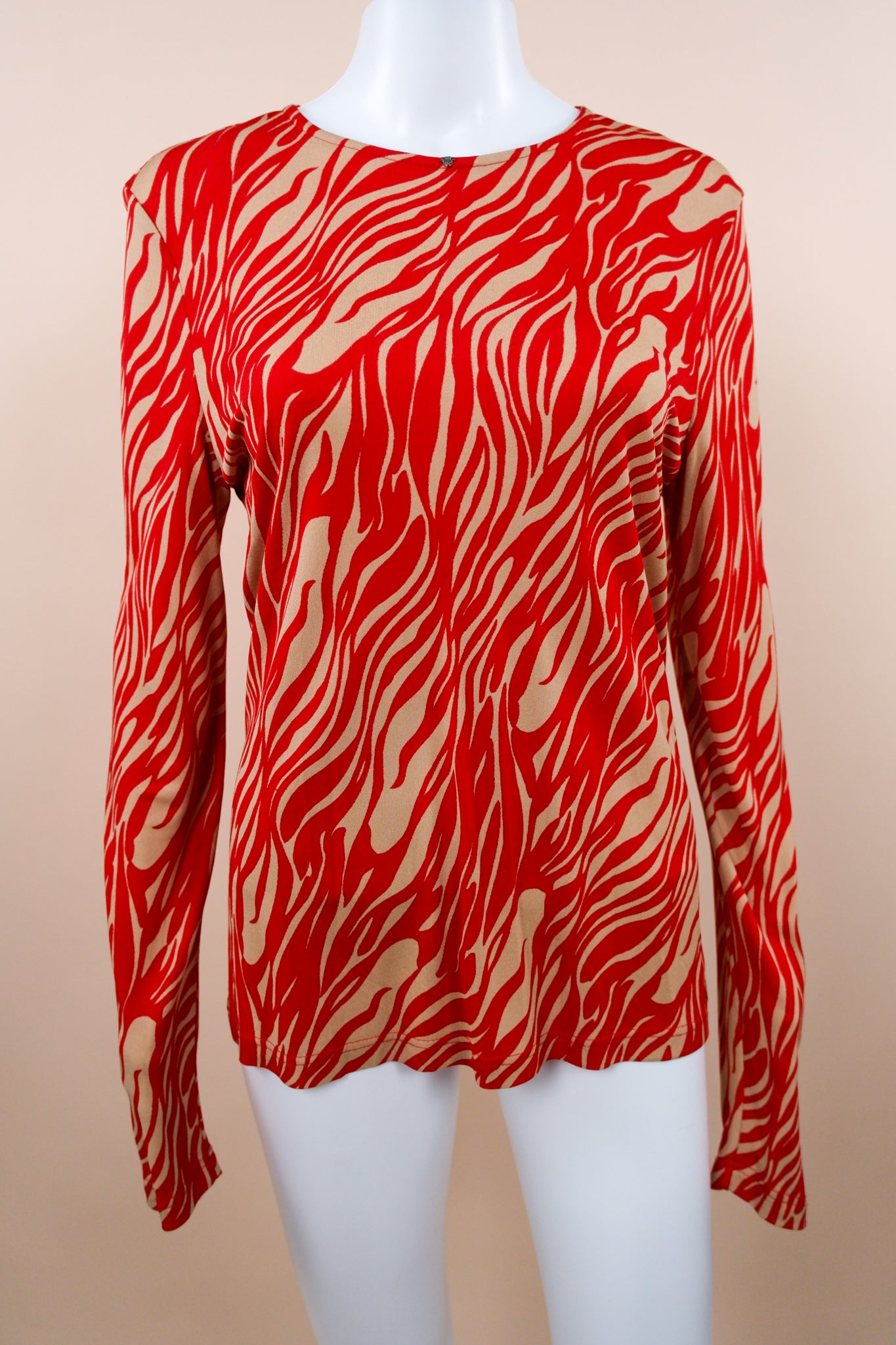 Gianni Versace Couture F/W 1998 Red & Beige Animal Print Long Sleeve Top