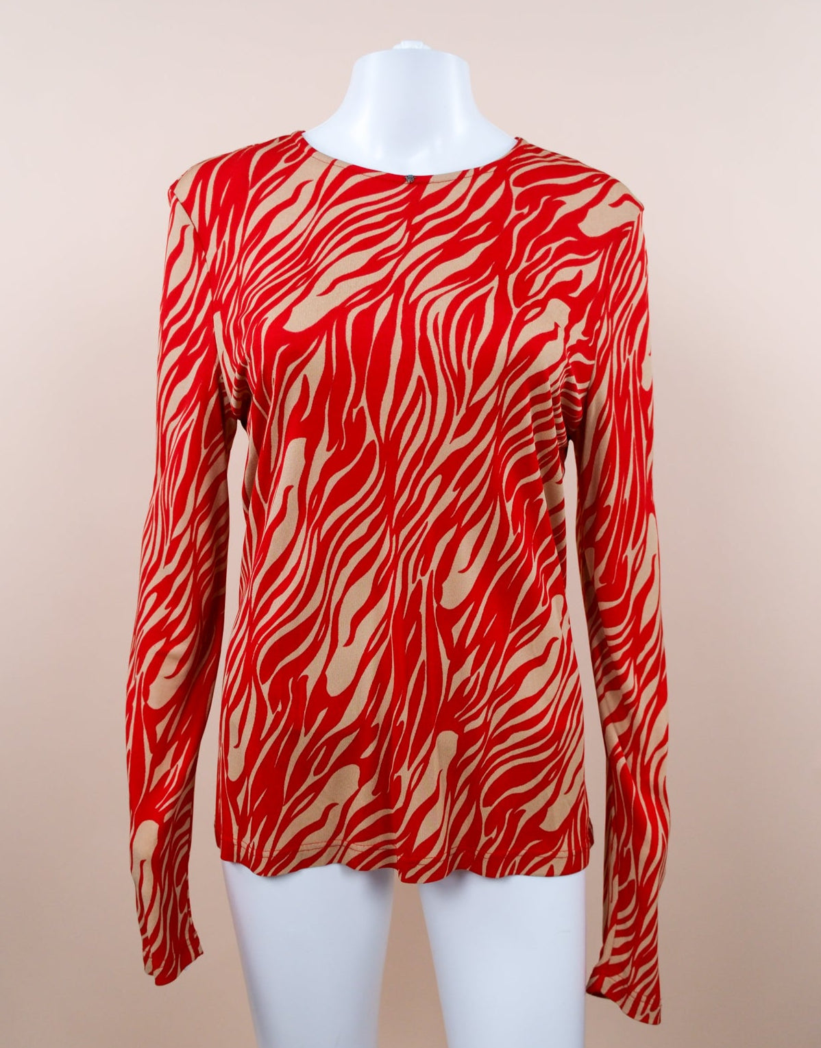 Gianni Versace Couture F/W 1998 Red & Beige Animal Print Long Sleeve Top