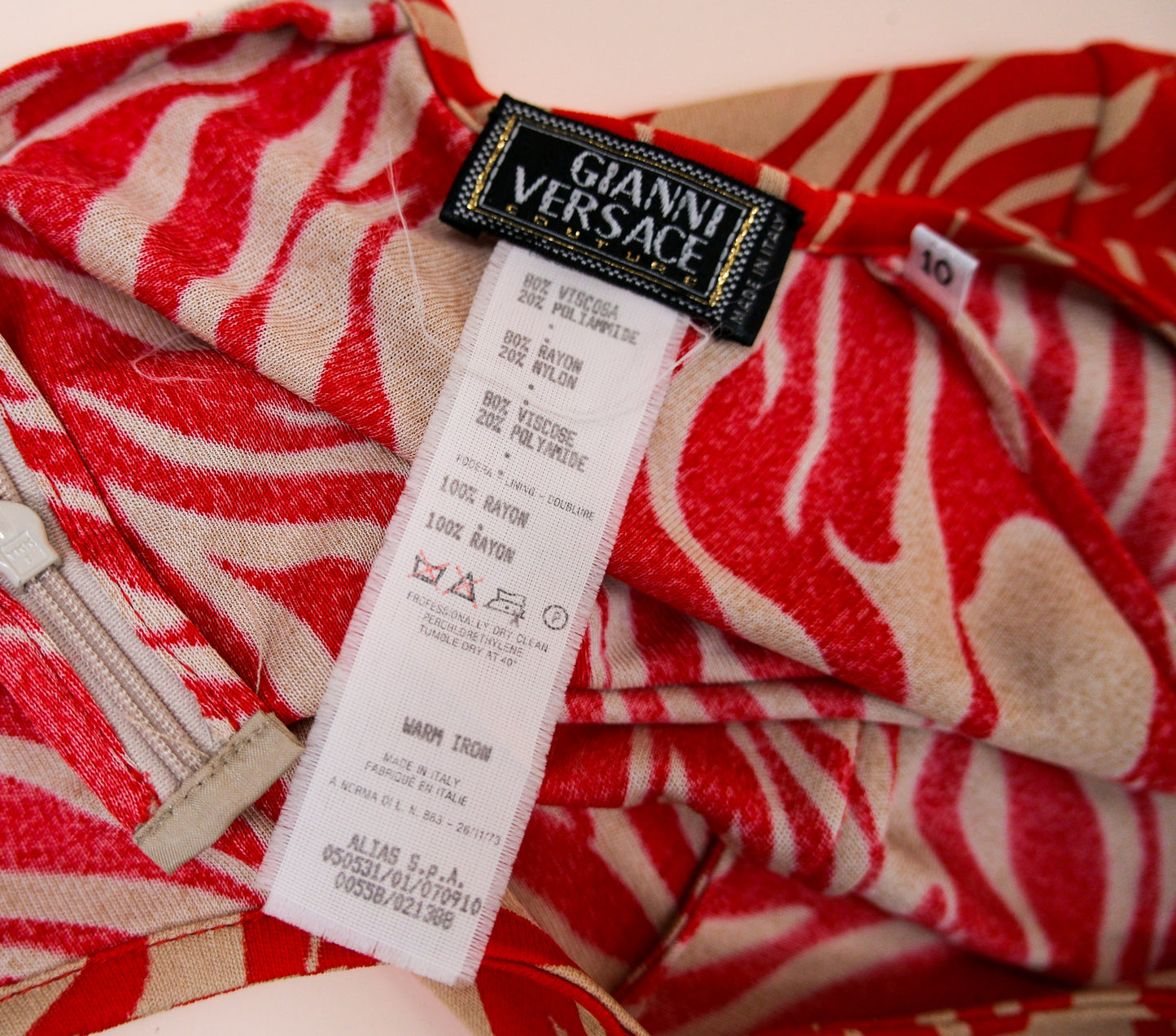 Gianni Versace Couture F/W 1998 Red & Beige Animal Print Long Sleeve Top