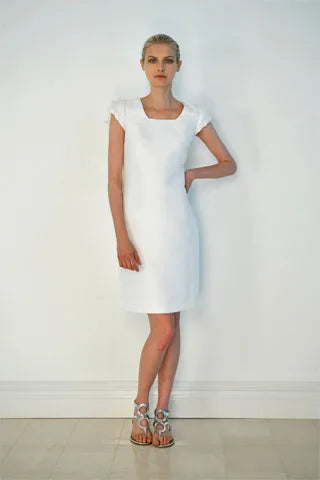 Valentino White Silk Midi Dress with Pleated Shoulders (2009 Resort Runway)