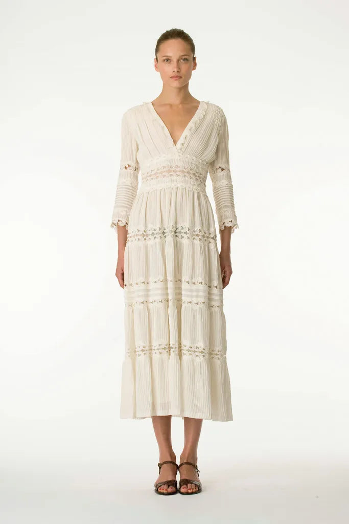 Chloé Resort 2010 Ivory Boho Lace Cotton Midi Dress