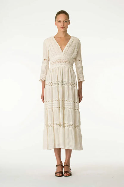 Chloé Resort 2010 Ivory Boho Lace Cotton Midi Dress