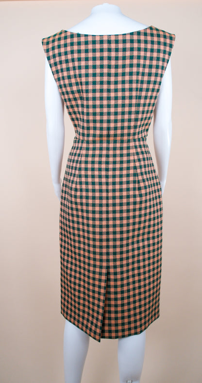 Prada F/W 2013 Orange and Green Check Print Midi Dress