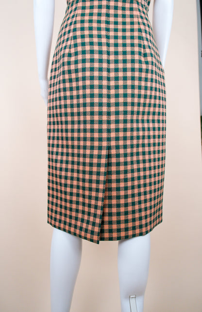 Prada F/W 2013 Orange and Green Check Print Midi Dress