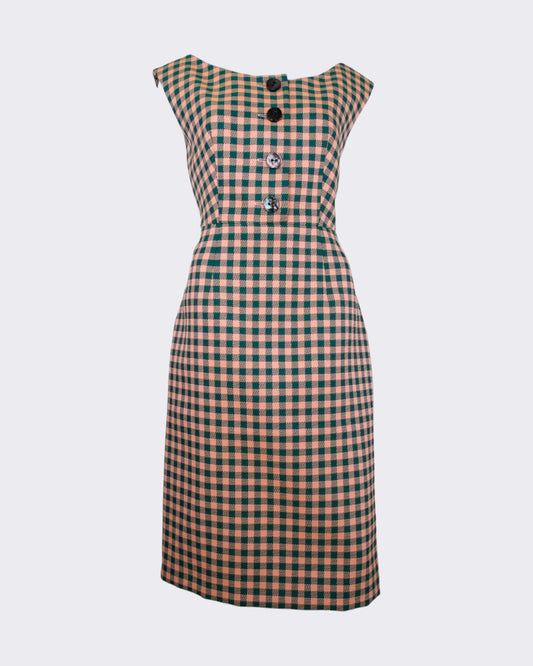 Prada F/W 2013 Orange and Green Check Print Midi Dress