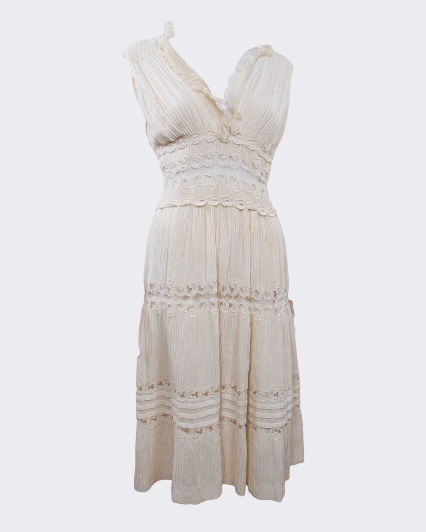 Chloé Resort 2010 Ivory Boho Lace Cotton Midi Dress