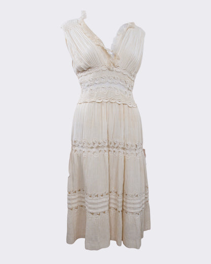 Chloé Resort 2010 Ivory Boho Lace Cotton Midi Dress