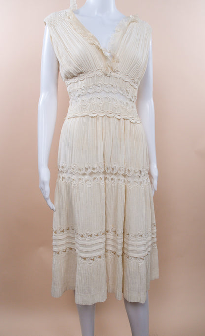 Chloé Resort 2010 Ivory Boho Lace Cotton Midi Dress