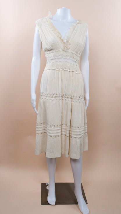 Chloé Resort 2010 Ivory Boho Lace Cotton Midi Dress