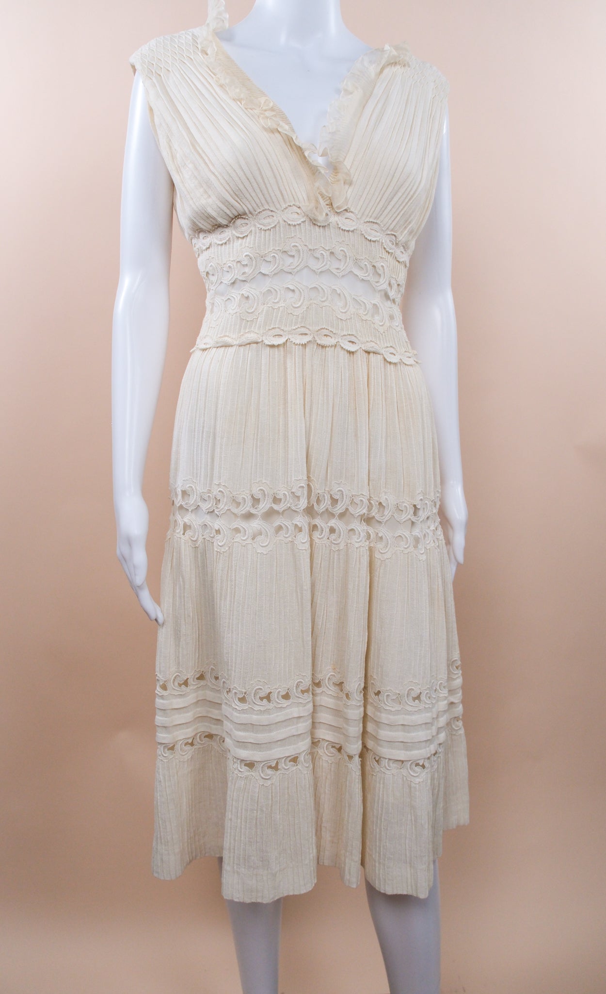 Chloé Resort 2010 Ivory Boho Lace Cotton Midi Dress