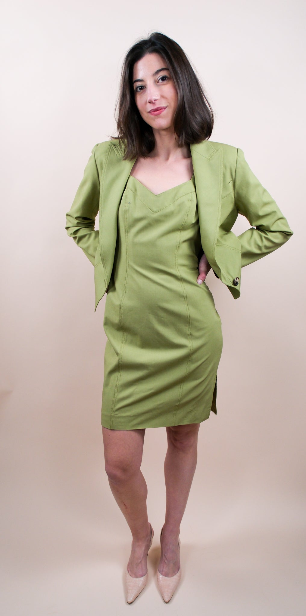 John Galliano 2001 Spring Green Suit Dress & Jacket