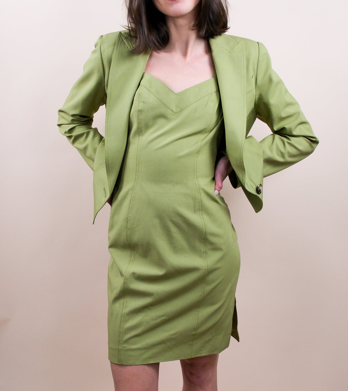 John Galliano 2001 Spring Green Suit Dress & Jacket