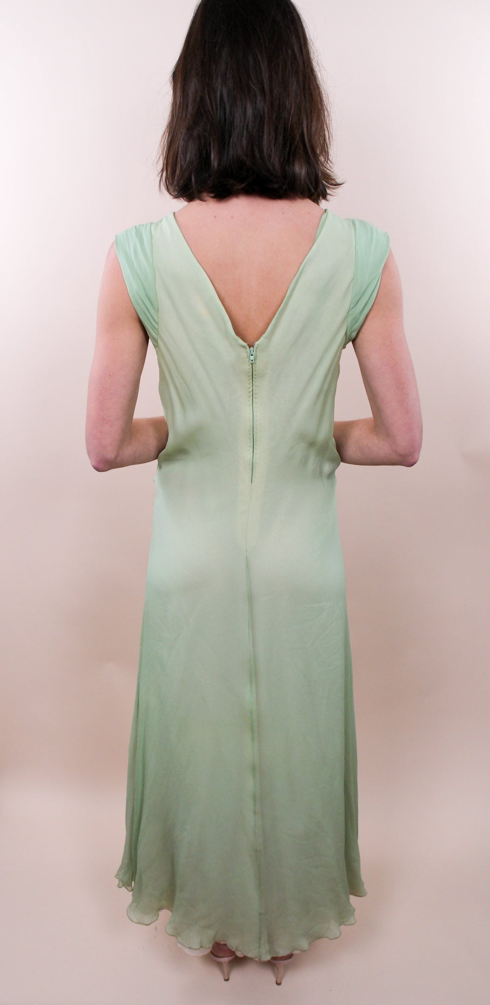 Stavropoulos 1970s Haute Couture Green Silk Gown