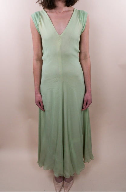 Stavropoulos 1970s Haute Couture Green Silk Gown