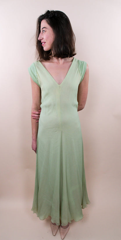 Stavropoulos 1970s Haute Couture Green Silk Gown