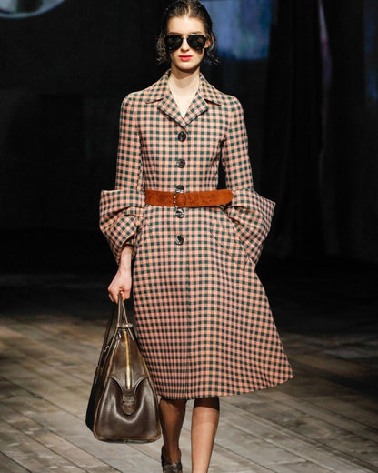 Prada F/W 2013 Orange and Green Check Print Midi Dress