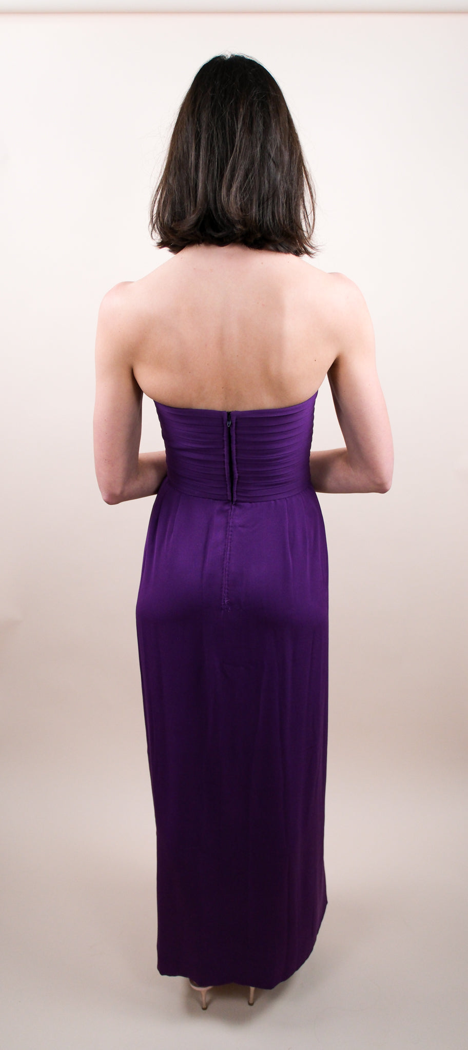 Galanos Late 1970s Purple Silk Strapless Gown