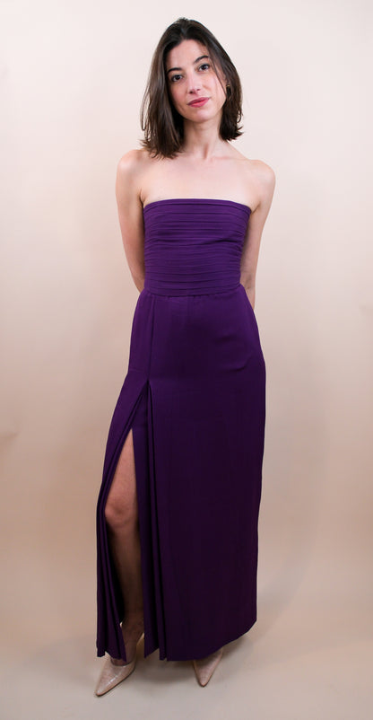 Galanos Late 1970s Purple Silk Strapless Gown