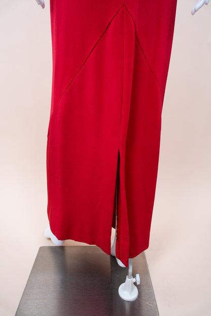 1970s Henri Bendel Red Silk Crepe & Chiffon Strapless Gown