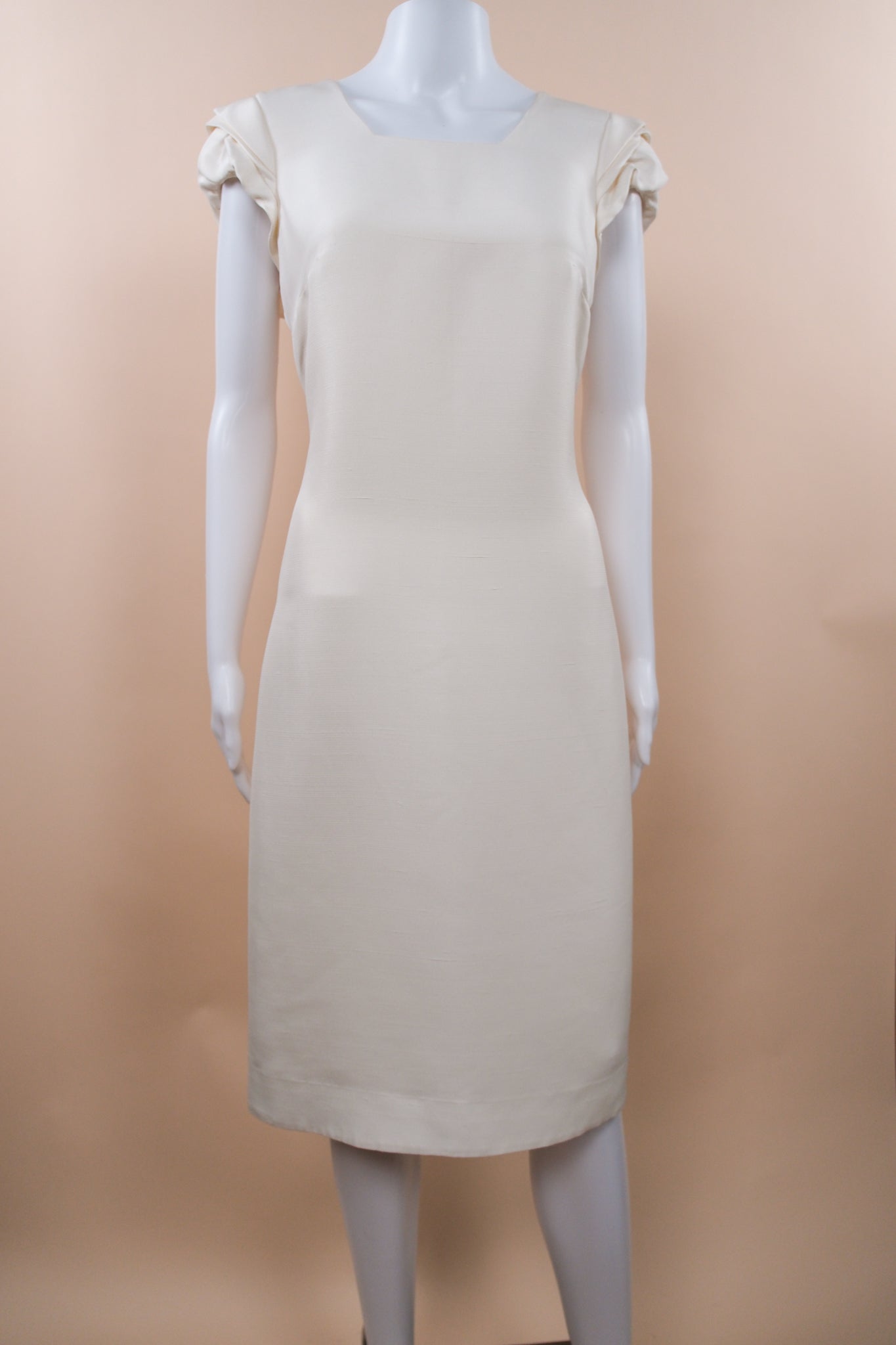 Valentino White Silk Midi Dress with Pleated Shoulders (2009 Resort Runway)