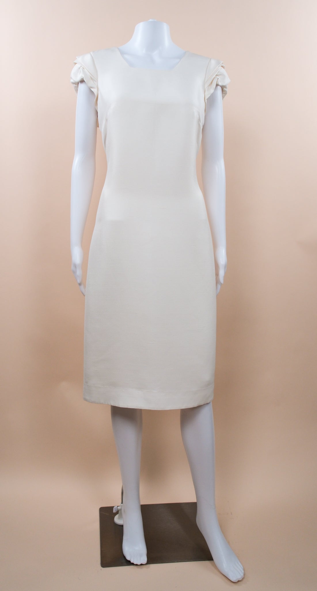 Valentino White Silk Midi Dress with Pleated Shoulders (2009 Resort Runway)