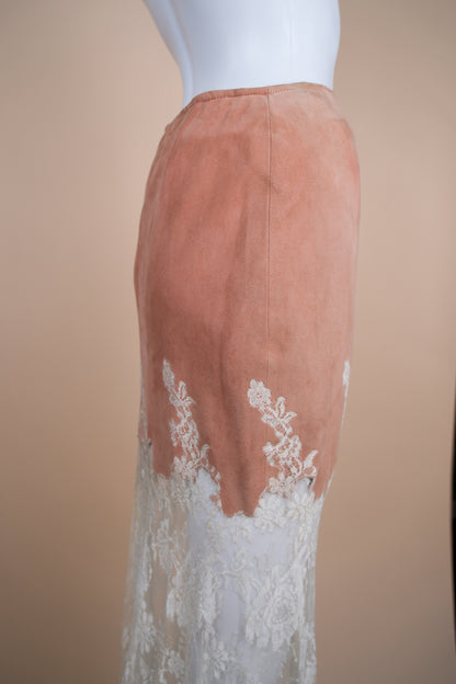 Valentino c. 1997 Suede and Lace Skirt