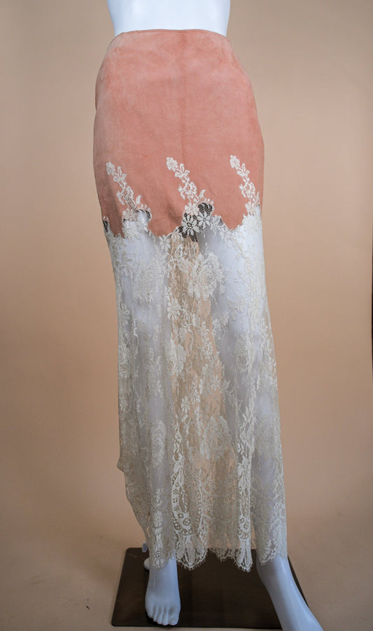 Valentino c. 1997 Suede and Lace Skirt