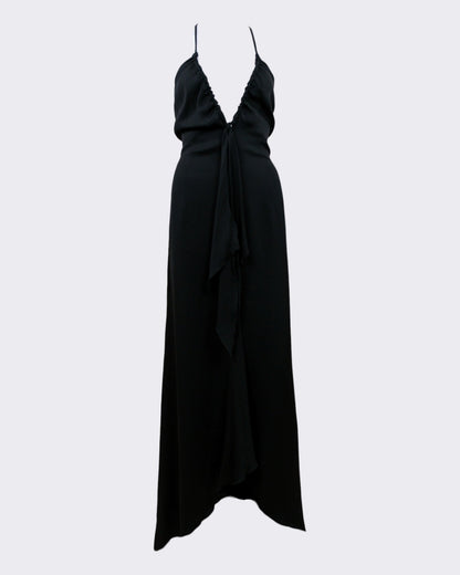 Valentino Roma 1990s Black Deep V Plunge Gown