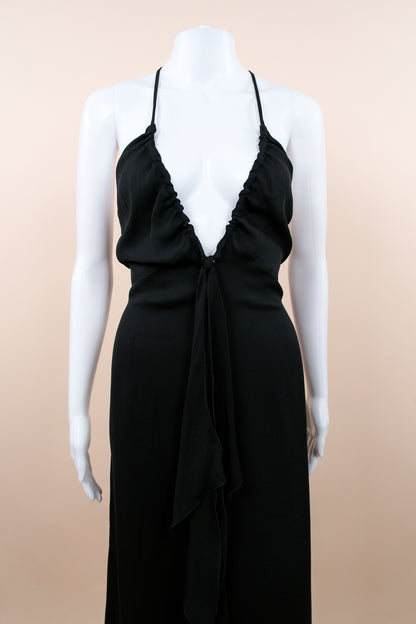 Valentino Roma 1990s Black Deep V Plunge Gown