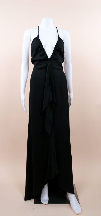 Valentino Roma 1990s Black Deep V Plunge Gown