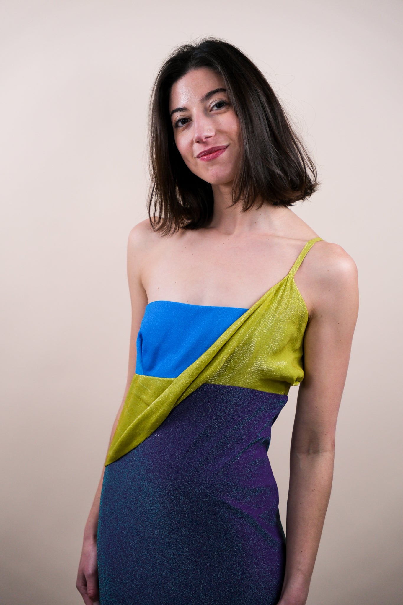 Gianni Versace Couture F/W 1997 Runway Lurex Color Block Dress