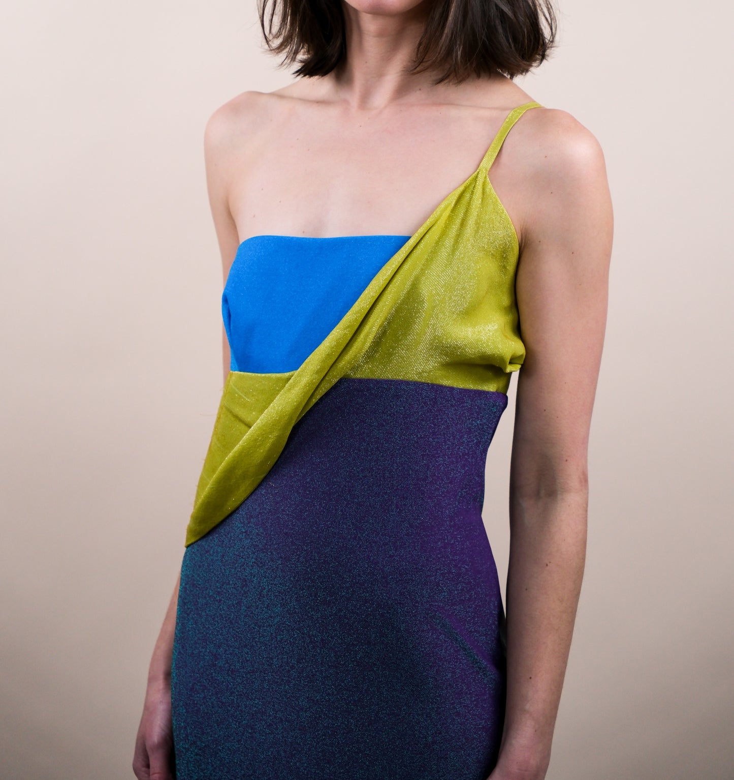 Gianni Versace Couture F/W 1997 Runway Lurex Color Block Dress
