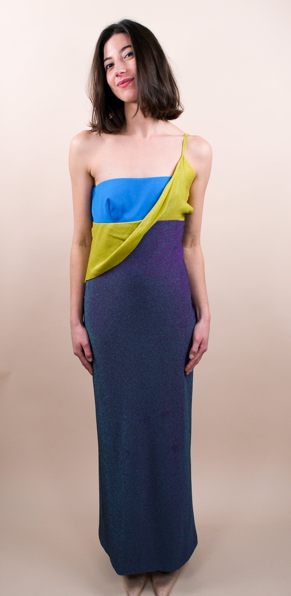 Gianni Versace Couture F/W 1997 Runway Lurex Color Block Dress