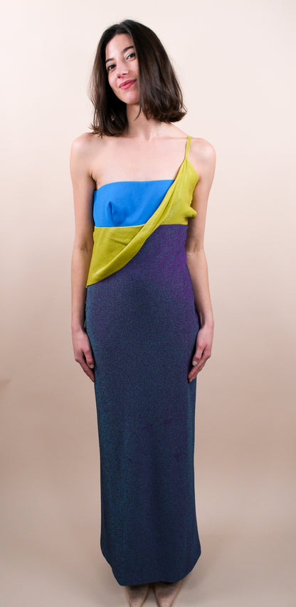 Gianni Versace Couture F/W 1997 Runway Lurex Color Block Dress
