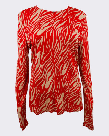 Gianni Versace Couture F/W 1998 Red & Beige Animal Print Long Sleeve Top